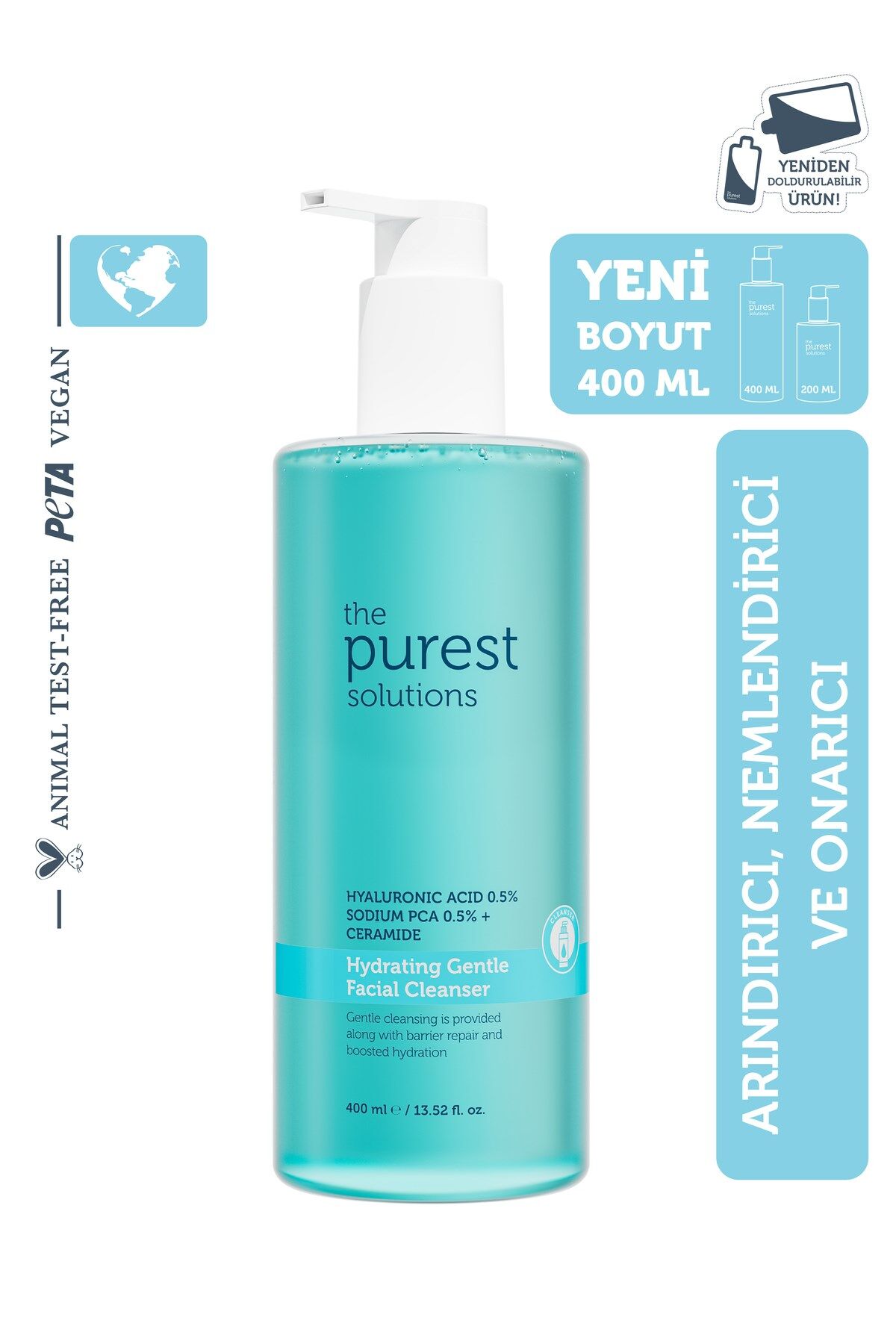The Purest Solutions Kuru/Karma Nemlendirici Bariyer Onarıcı Hyalüronik Asit Yüz Yıkama Jeli 400 ml