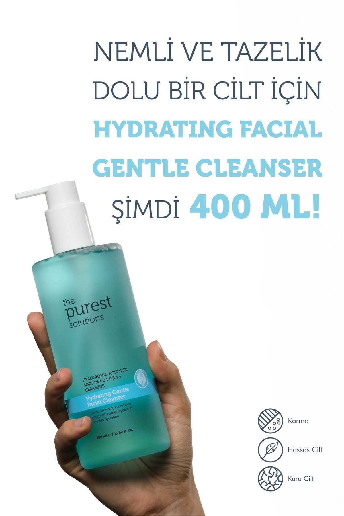 The Purest Solutions Kuru/Karma Nemlendirici Bariyer Onarıcı Hyalüronik Asit Yüz Yıkama Jeli 400 ml
