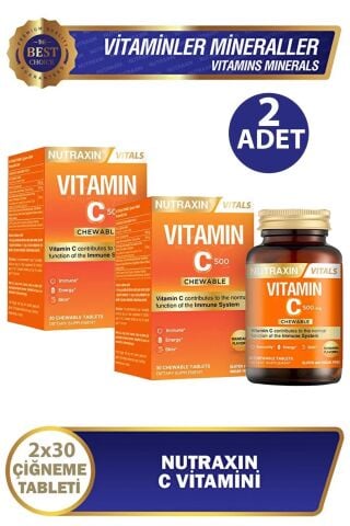 Nutraxin Vitamin C 500 mg 30 Çiğneme Tablet 2 Adet