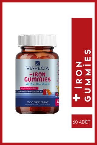 Viapecia Jelibon Formunda Gummy Demir Multivitamin Çinko C,e,a,d3,b1,b2,b3,b6 Vitaminleri 60 Adet