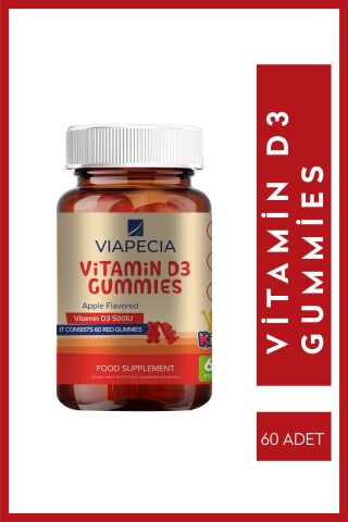 Viapecia Jelibon Formunda Gummy Vitamin D3 D Vitamini Eksikliği Çocuklarda Büyüme 60 Adet