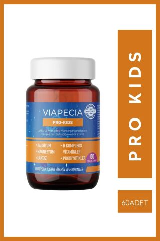 Viapecia PRO-KIDS Çocuk Vitamin & Mineral Takviyesi, Kalsiyum ve B Vitamini 60 Tablet