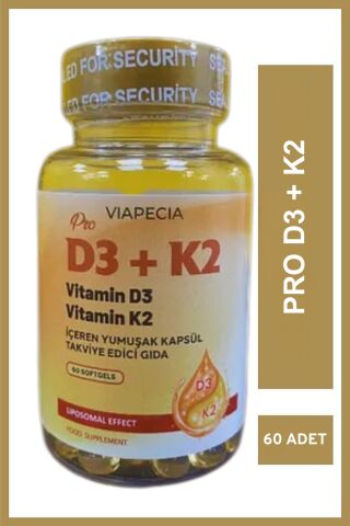 Viapecia D3+K2 Vitamin D3 Vitamin K2 Yumuşak Takviye Edici Kapsül 60 Adet