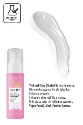 Maruderm Güneş Kremi | SPF 50+ Pembe Ton Eşitleyici (Pink Tone-Up) Güneş Kremi