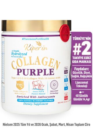 Kiperin  %100 Saf ve Doğal Mor & Çoklu Kolajen Peptitleri içeren Lipozomal Diyet Takviyesi (576gr)