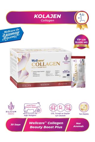Wellcare Collagen Beauty Boost Plus Nar Aromalı Tip I & III 10.000 mg - 30 Saşe