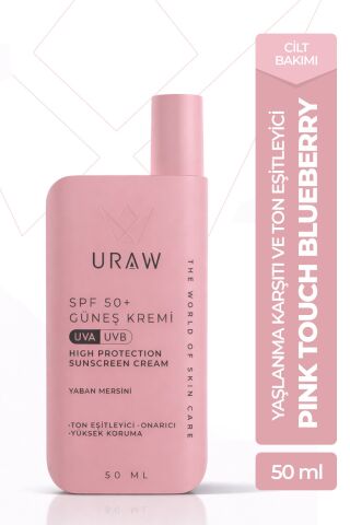 Uraw Pink Touch Blueberry | Yaşlanma Karşıtı & Ton Eşitleyici Pembe Bazlı Güneş Koruyucu Krem 50 ml