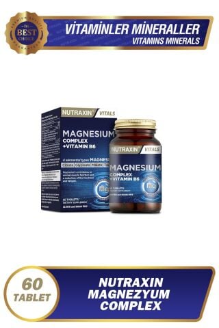 Nutraxin Magnezyum Complex + Vitamin B6 60 Tablet 250 Mg - Sitrat - Glisinat - Malat - Taurat