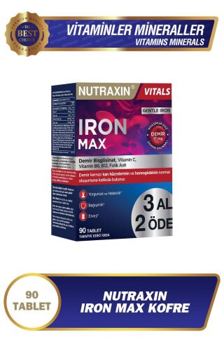 Nutraxin Iron Max 17 Mg 90 Tablet Avantajlı Paket - Gentle Iron, Vitamin C, B12, B6, 3 Aylık Kullanı