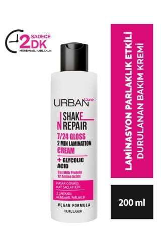 Urban Care Shake N Repair 7/24 Gloss Laminasyon Parlaklık Etkili Durulanan Bakım Kremi 200 ml-vegan