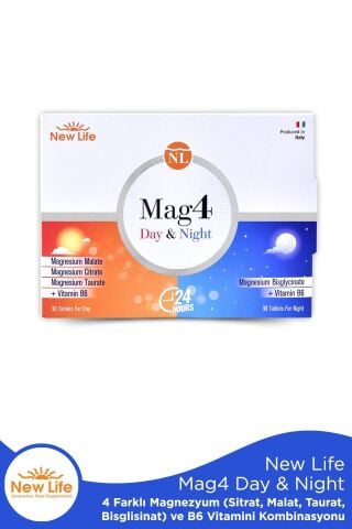 Mag4 Day & Night Magnezyum 60 Tablet Sitrat - Malat - Taurat - Bisglisinat - B6 Vitamini
