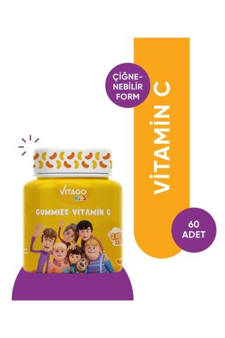 VİTAGO-Kids Gummies C Vitamini Içeren 60 Adet Çiğnenebilir Gummy Jel