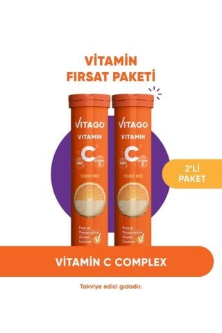 Vitago 2'li- C Vitamini, D Vitamini, Çinko 20'li Efervesan Tablet