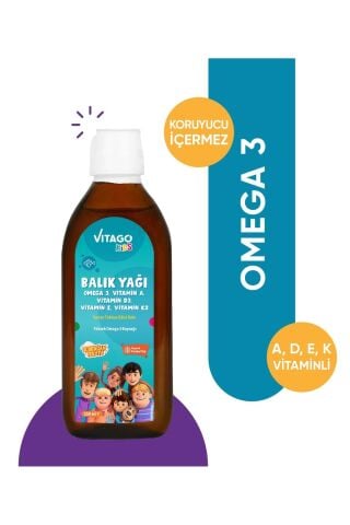 Vitago Kids Balık Yağı Omega 3, Vitamin A, D3, E, K2 Içeren Şurup