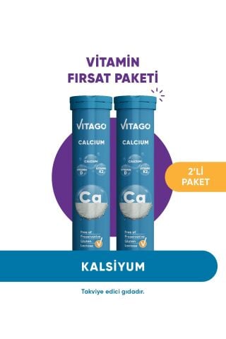 Vitago 2'li Paket- Kalsiyum, D3, K2 Vitamini Içeren Efervesan Tablet