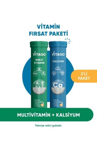 Vitago 2'li Paket- Multivitamin+kalsiyum Efervesan Tablet