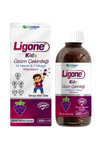 Ligone KIDS ÜZÜM ÇEKİRDEĞİ SIVI, ÜZÜM ÇEKİRDEĞİ İÇEREN SIVI TAKVİYE EDİCİ GIDA 200ml şişe
